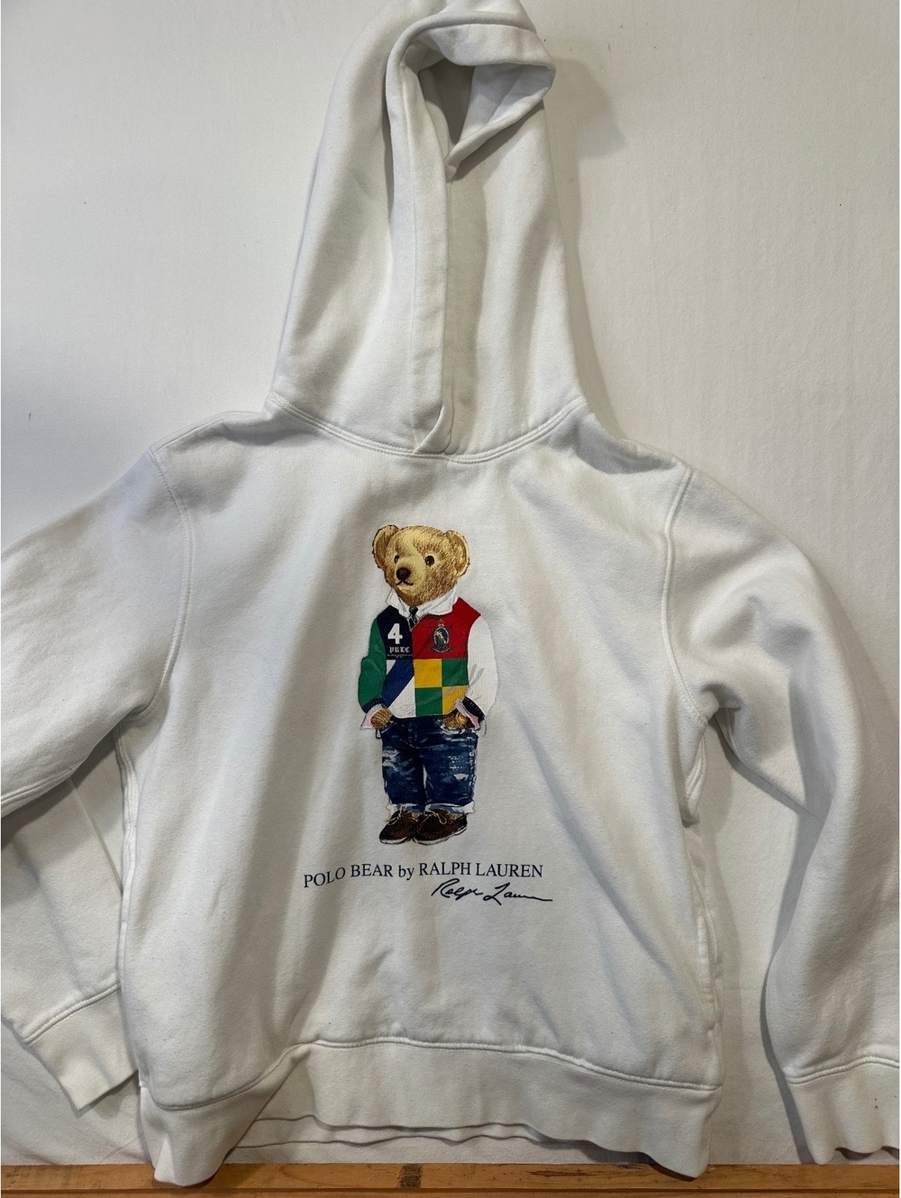 Polo Ralph Lauren Polo Bear Hoodie Girls L 14-16 White Pullover Sweatshirt